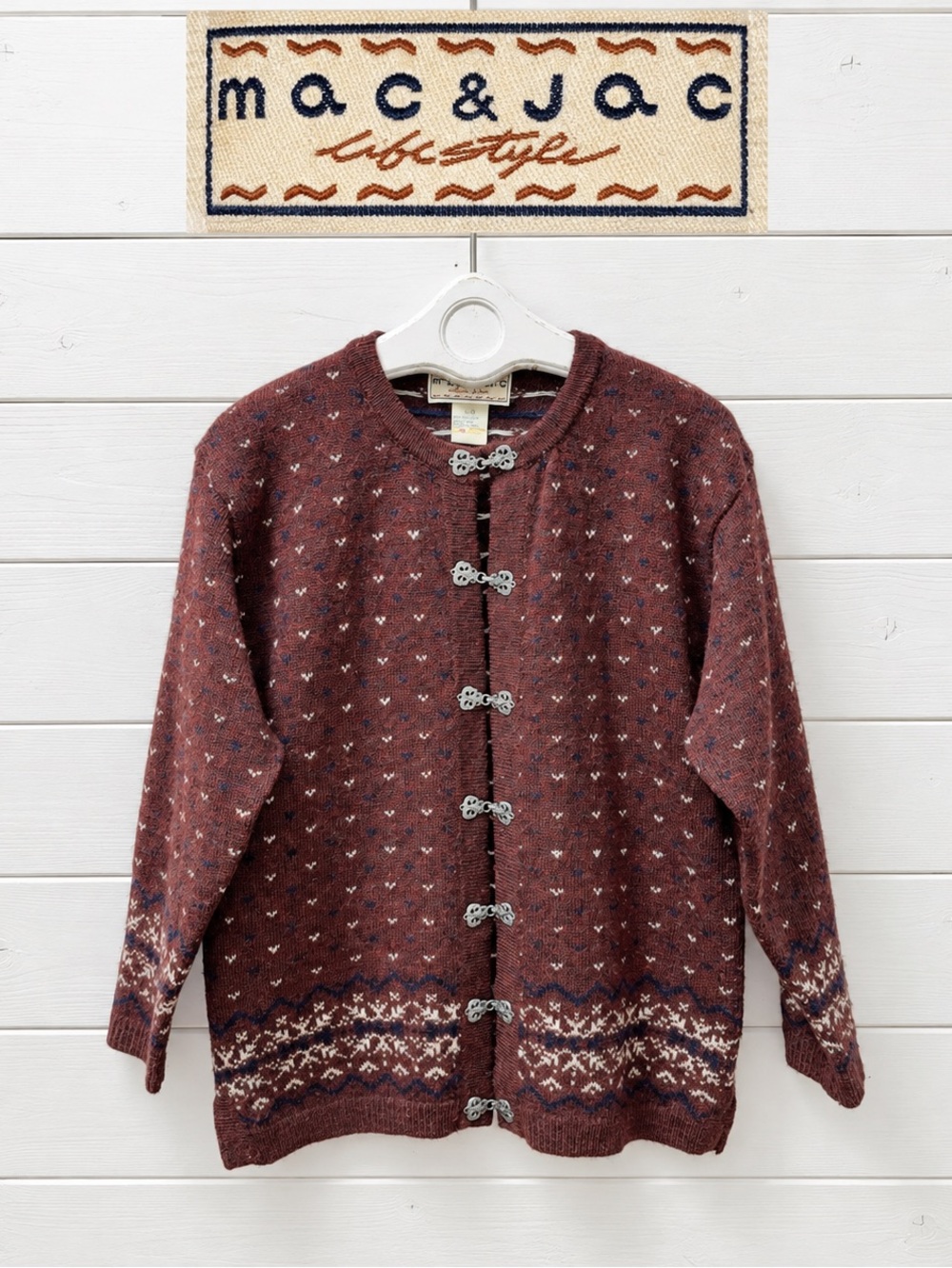 Vintage Mac & Jac Wool Nordic Cardigan – Burgundy – Size L/G